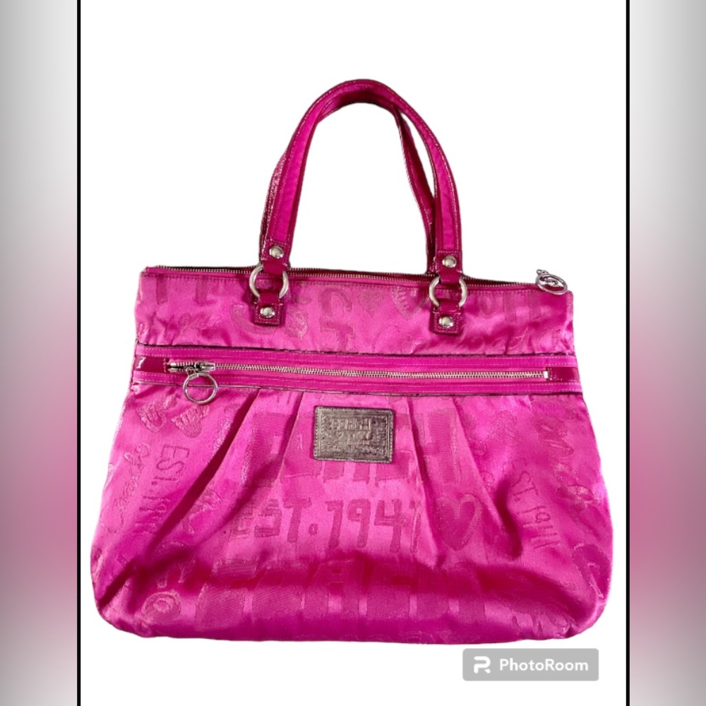 Coach Poppy bright pink handbag purse tote bag size medium large neon color pink - Picture 15 of 16